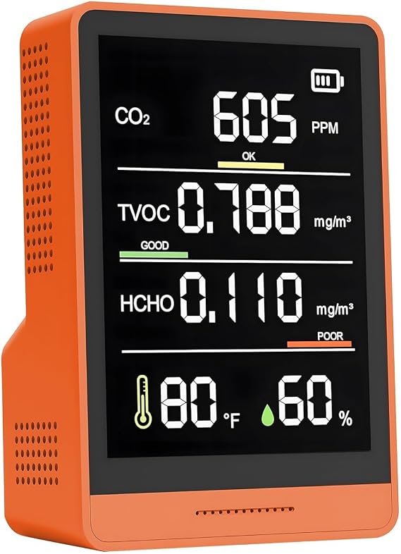 5イン1 プロフェッショナル室内空気質モニター 屋内ポータブルco2モニター | 温度 | ホルムアルデヒド検出器 | 湿度tvoc | 空気質テスター - 限られたスペースのクリーンエアモニター