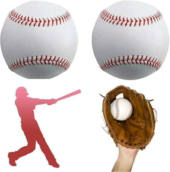 2 Pack Base Ball Standard 9 Inch Baseball One Soft and One Hard Practice Rubber Leather Base Ball for Outdoor Sports School Training for Youth and Adult