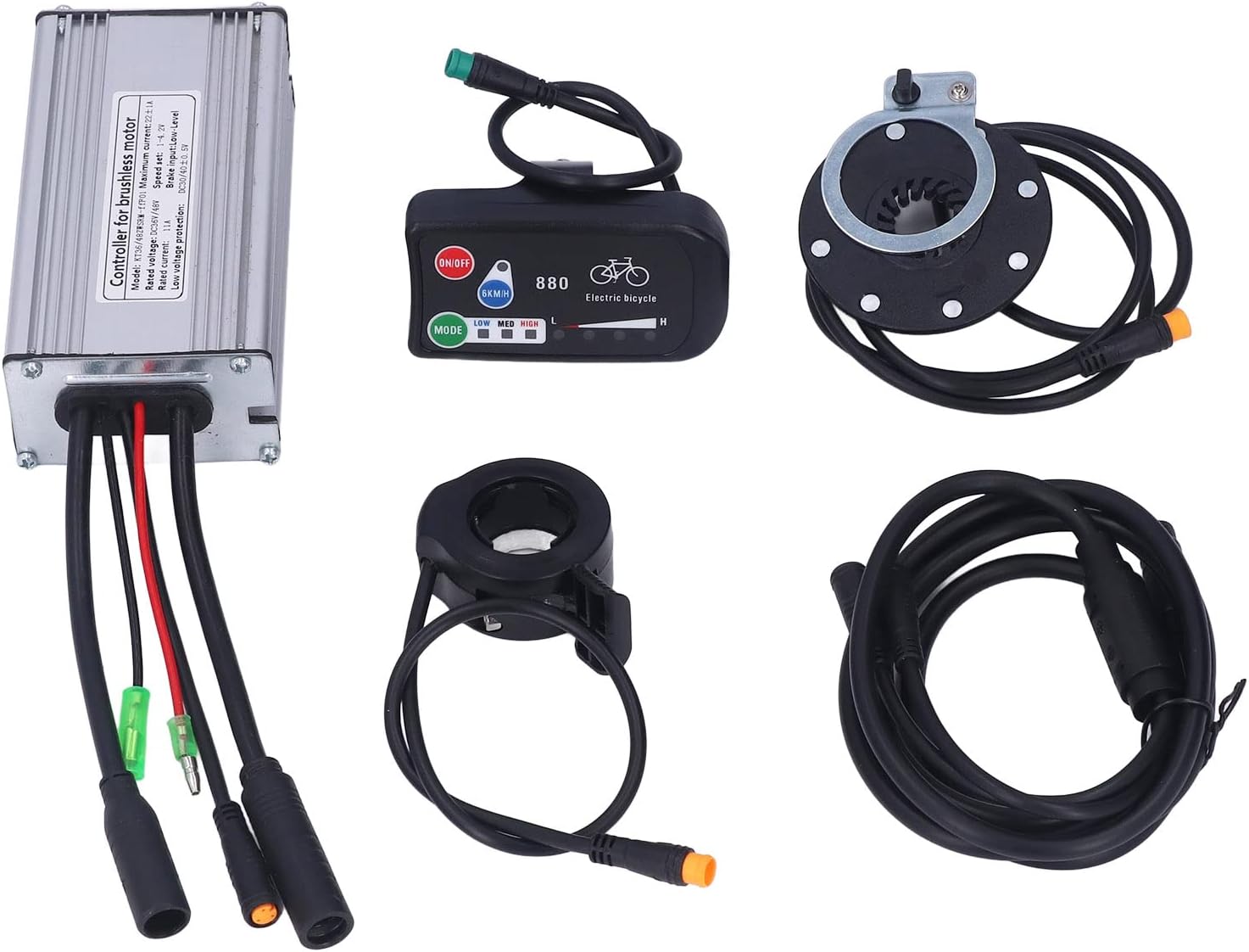 Electric Bike Motor Controller Kit, DC 36V 48V 500W 22A Motor Controller LED 880 Display 130X Thumb Throttle 8C Power Assist Sensor 1 to 2 Connecting Line Kit for Electric