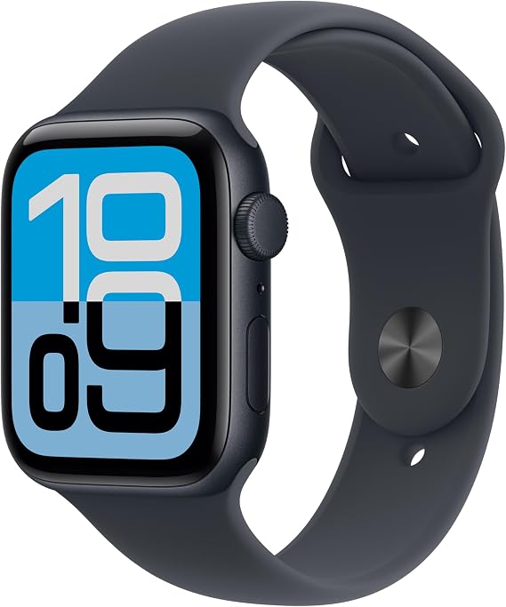 Apple Watch SE 3 GPS 44mm Smartwatch with Midnight Aluminium Case with Midnight Sport Band S/M. Fitness and Sleep Trackers, Heart Rate Monitor, Always-On Display, Water Resistant