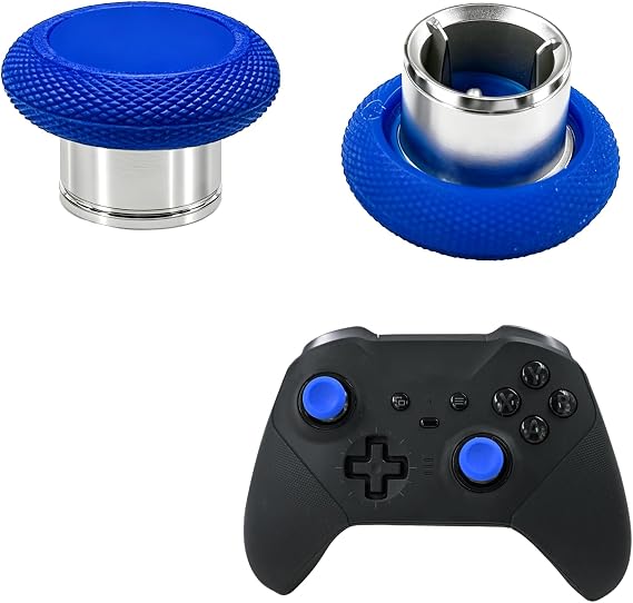 Xbox Elite Series 2コントローラー用メタルショートサムスティック2個。短い凹型磁気アナログジョイスティック。Xbox Elite Series 2コア標準高さサムスティックブルー