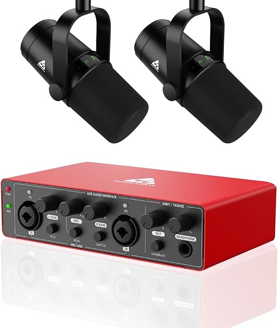 Audio Array Pro Podcasting Bundle | Audio Interface with 48V Phantom Power & Dual USB/XLR Touch-Control Mics | 192kHz/24bit, Mute, Monitor, Volume Control | Recording, Streaming & Podcasting - PB-04