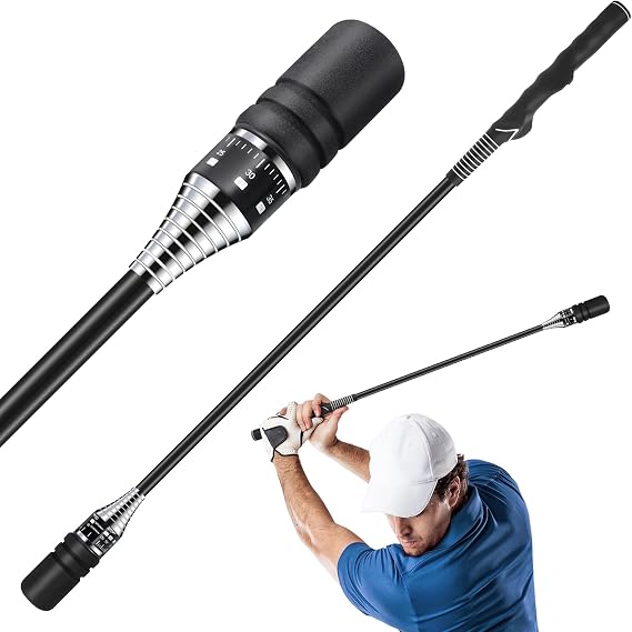 Adjustable Speed Golf Swing Trainer - Right-Handed Click Stick Golf Grip Trainer | Practice & Pre-Round Warm-Up Golf Training Aid