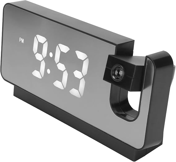 LED Projection Alarm Clock for Bedroom, Digital Clock with 180° Rotatable Projector, Display Time, Date, Temperature, Projection on Ceiling Wall, USB Charger Port (Black)