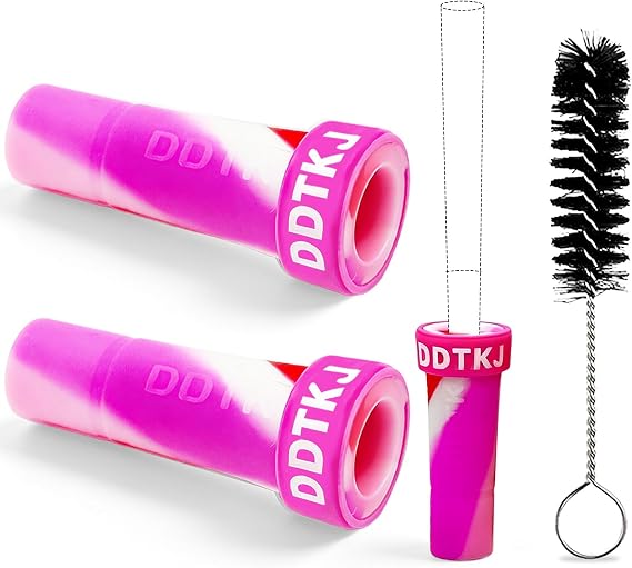 2 PCS Reusable Silicone Rolling Tips,Colorful Silicone Mouthpiece Filter Tips for Pre Rolled Cone,King Size Rolling Cone Filter Tip with Cleaning Brush (Pink/White/Red)