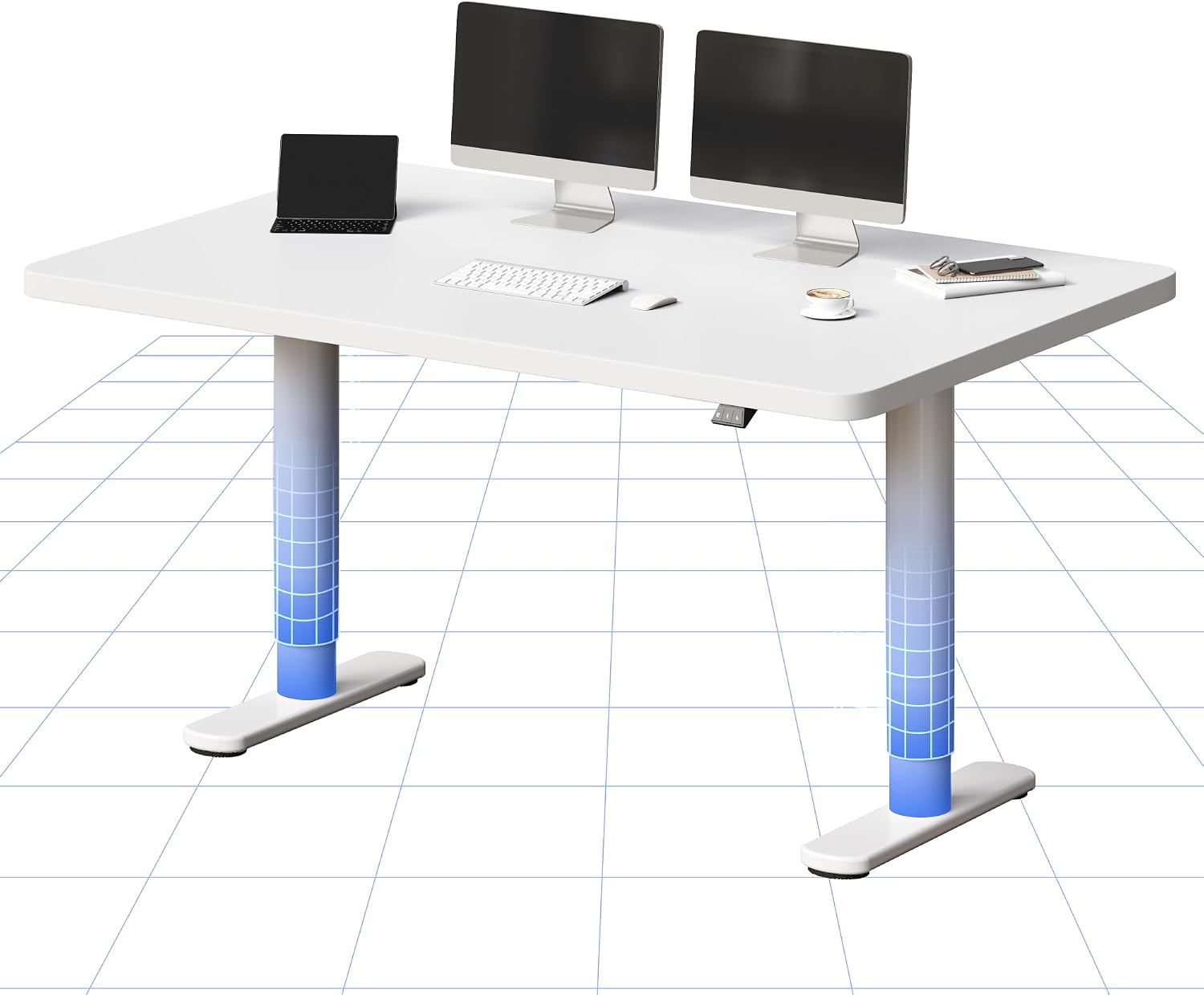 FLEXISPOT CylineX 140x80 Electric Standing Desk One Piece Desktop Height Adjustable Sit Stand Up with Memory Smart Panel, White