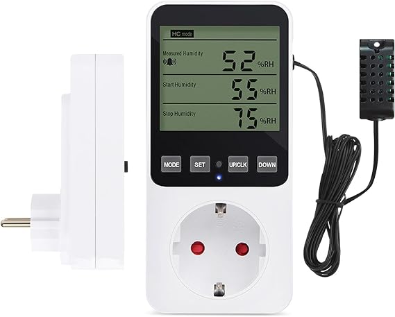 Humidity Regulator Temperature Controller Socket Digital Hygrostat Humidity Controller 16A 230V with Sensor Temperature Switch and Humidity Controller for Indoors Greenhouse Aquarium