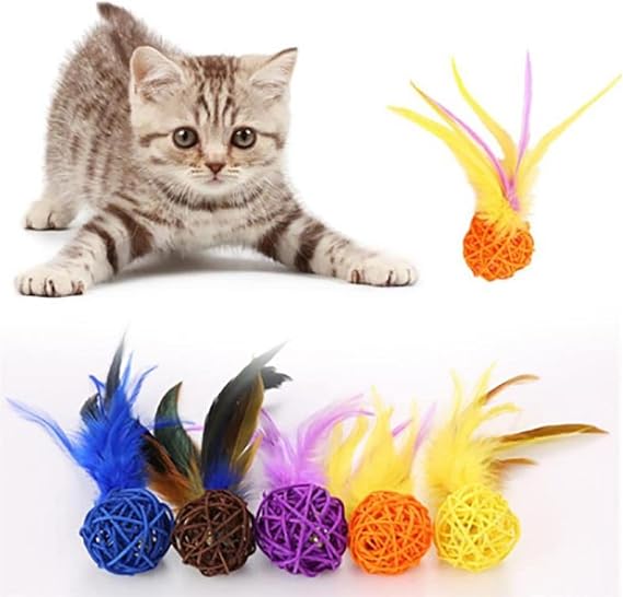 Buffer® 2li Rattan Renkli Peluş Tüy Kedi Köpek Oyuncak Yakalama Çiğneme Çıngıraklı Top Oyuncağı