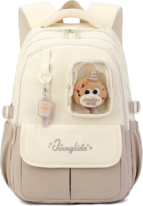 Amythe Backpack for Girls – Girl's Waterproof Lightweight School Backpack – School Backpacks with Pendants for Teenage Girls 7-14 Years Old – Suitable for Cars – Travel School, brown, Daypack