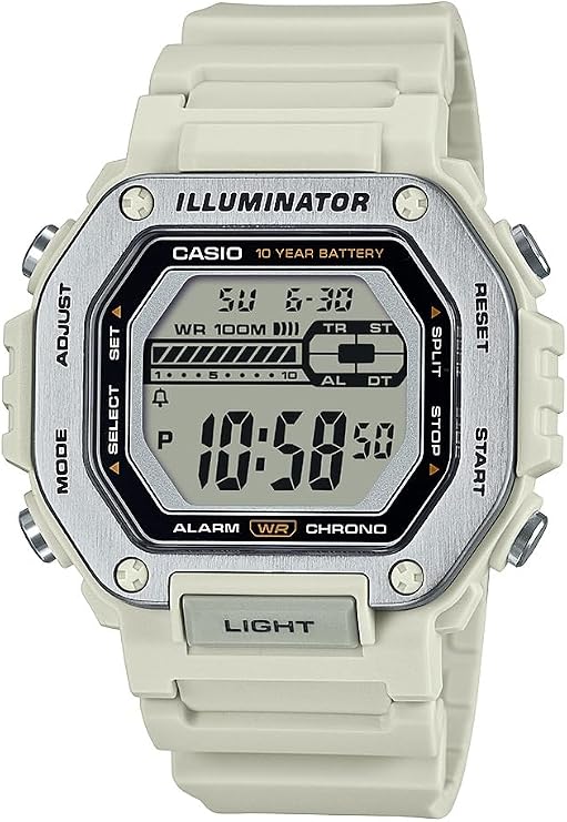 Casio MWD-100H Series | Men's Digital Watch | (White) | 100M WR | LED Illuminator | Date Calendar | 100 SEC Chronograph | Alarm | Dual Time, White