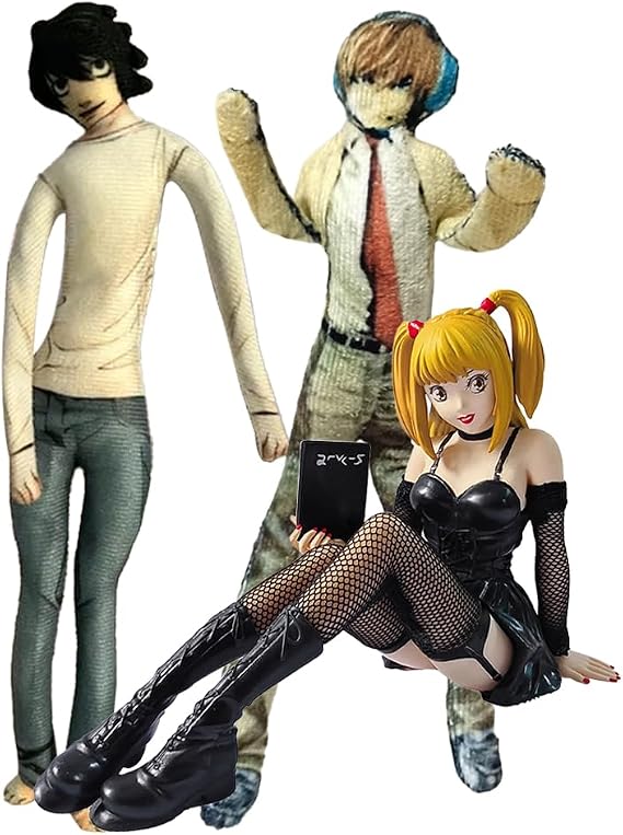 Zhongkaihua Misa Amane Figure 12cm Anime Model PVC Statue with Light Yagami L Lawliet Plush Figure 28cm Posable Plush Pillow Set Home Desk Christmas Decor