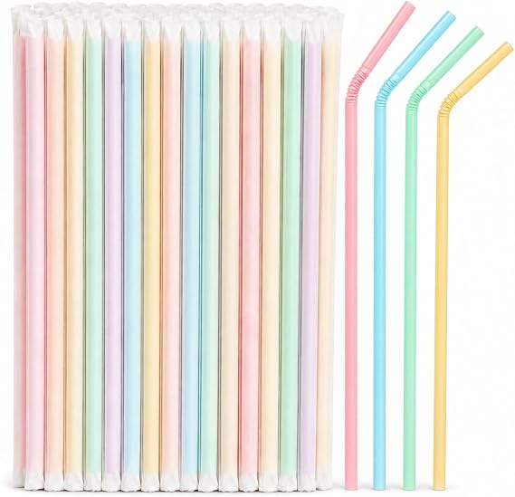 Plastic Straws with Paper Sleeve | 100pcs | 23cm | Reusable
