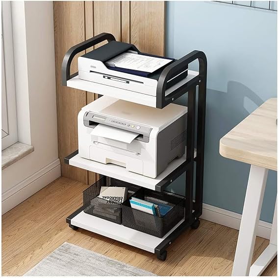 Printer Table Printer Stand with Storage 3-shelf Printer Cart with Wheels Multifunctional Printer Table Printer Shelf for Home and Office Easy to use