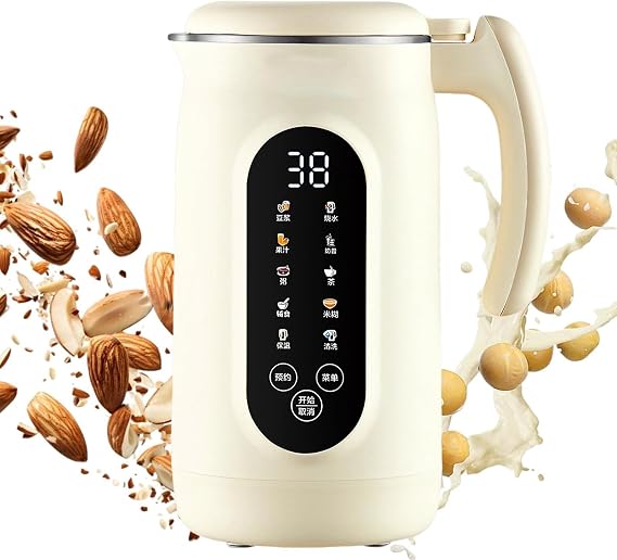Automatic Soy Milk Maker, Nut Milk Maker 1500ml with 14 Blades, Self-Cleaning, 12H Delay Timer, Boiling Water and Keep Warm Functions for Almond, Oat, Plant Juice