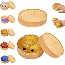Glitter Dumpling Squishies with Steamer Box - 1Pack Colourful Stress Balls Fidget Sensory Toys, 2026 New Bun Squeeze for Stress Relief, Easter Basket Stuffers (Blue)