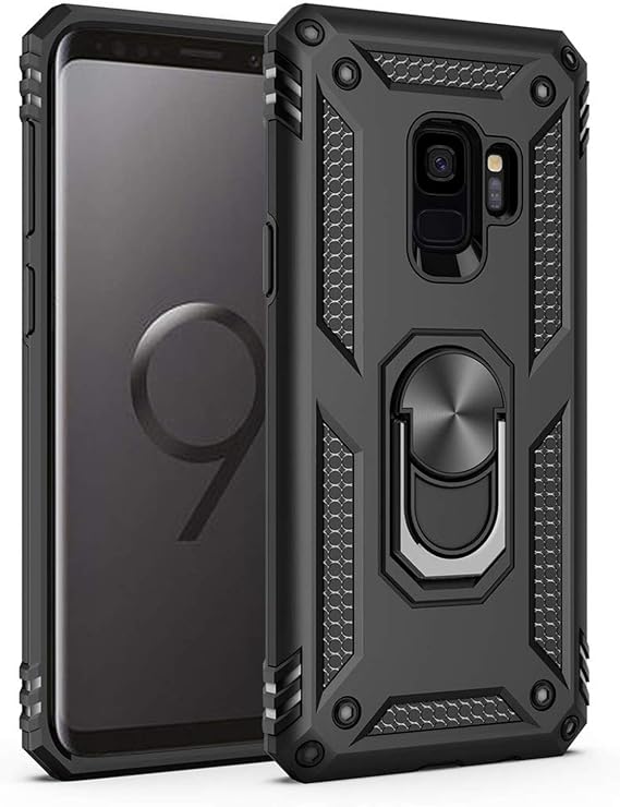 Microsonic Samsung Galaxy S9 için Kılıf Military Ring Holder Siyah [Galaxy S9 ile Uyumlu Kılıf - Siyah]