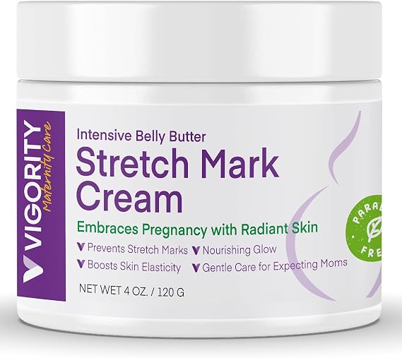 Stretch Mark Cream for Pregnant Women: Belly Butter for Expecting Moms - Moisturizing Lotion for Skin Elasticity - Maternity Skin Care Cream - 4 Oz