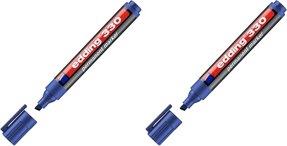 edding 330 permanent markör - mavi - 1 kalem - 1-5 mm kesik uçlu (2 paketi)