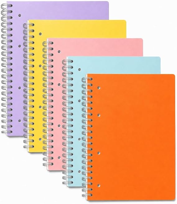5 Pack A4 Wirebound Notebook, 8mm Margin Lined, 140 Pages 80GSM Thick Paper, Perforated Edges Writing Notepad, A4 Notebook for Business Office School Travel