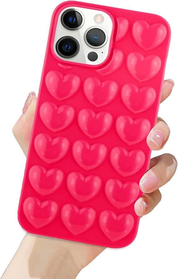Guppy iPhone 16 Pro Max対応 レディース ガールズ 3D バブルハートケース キュート ゼリー フルボディ かわいい ラブシェイプ ソフトシリコンラバー スリム バンパー 保護カバー ケース 6.7インチ ローズ