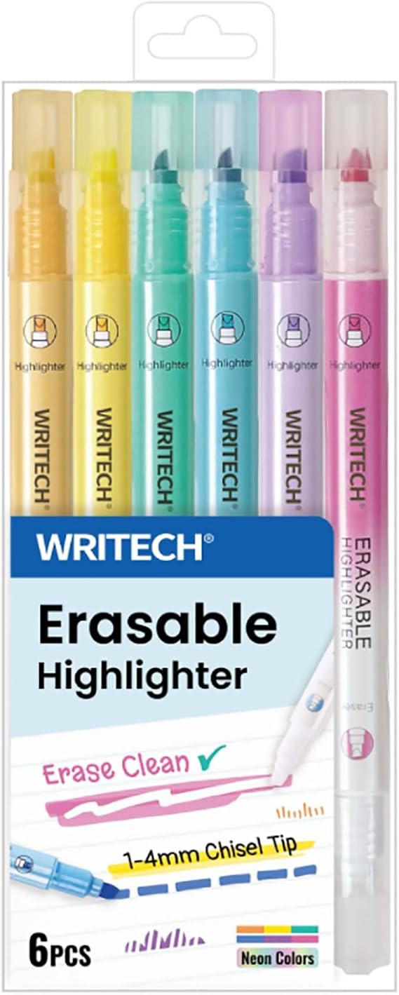 Writech Highlighters Silinebilir Fosforlu Kalemler 6'Lı Set - Pastel Renkler