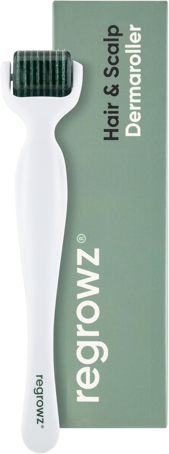 Regrowz Derma Roller 0.5mm Titanium Microneedle Tool for Hair Growth, Beard Growth & Scalp Care – 192x Needle Dermaroller for Men and Women