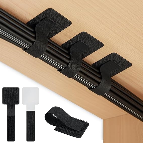 50 Pcs Cable Management Under Desk, Self-Adhesive, Black