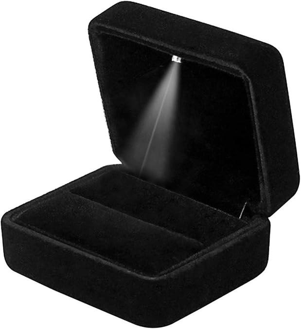 Velvet Ring Box with LED Light Jewelry Display Gift Box for Proposal,Engagement, Wedding
