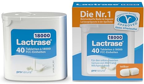 Pro Natura Lactrase 18000 – 40 Lactase Tablets for Lactose Intolerance for Carefree Enjoyment of Milk and Dairy Products