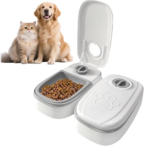 Automatic Cat Feeder, Dual Smart Cat Feeder Automatic with Timer for Dry &amp; Wet Food, 48-Hour Automatic Feeder for Cats and Dogs, Easy To Use and Clean.