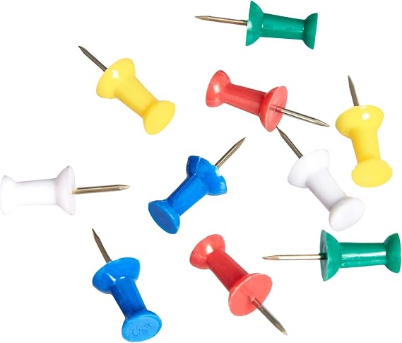 Amazon Basics Push Pins, Assorted Colors, Steel Point, 200-Count