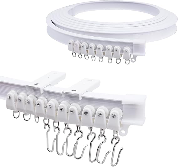 4M/13FT Ceiling Curtain Track Flexible Bendable Curtain Rail Curved Curtain Tracks and Fittings with S Hooks for Bay Window, Room Divider, Oval Shower, Bathroom, RV, Shower Corner, White