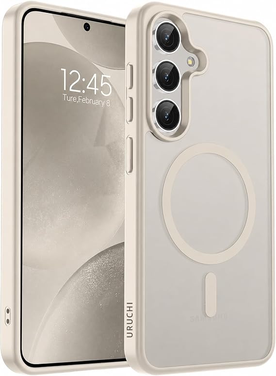 URUCHI Güçlü Manyetik Telefon Kılıfı, [Mag-Safe ile Uyumlu] [Askeri Düzey Düşme Koruması] [Güçlü Silikon Kenarlar] İnce Yarı Saydam Mat Koruyucu Kılıf (Bej, Samsung S25 FE)