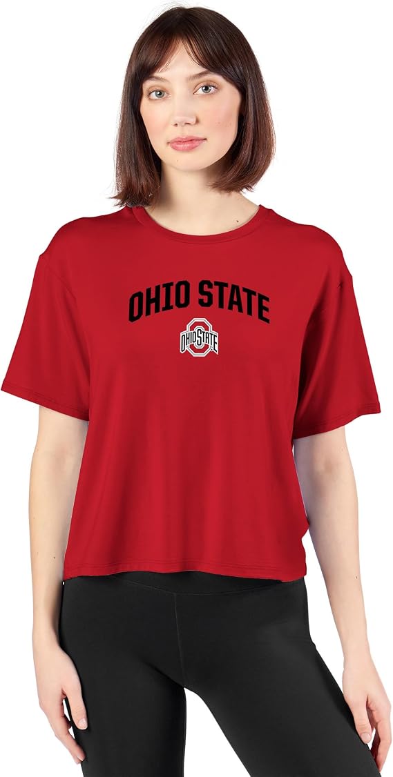 CERTO NCAA Ohio State Buckeyes T Shirt for Women Girls, Short Sleeve Graphic Top, Medium