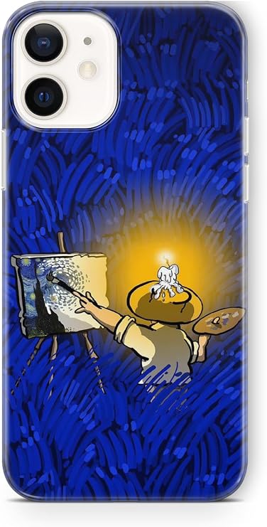 Multitronic iPhone 12 Uyumlu Van Gogh Tasarım Baskılı Şeffaf Kılıf, strlght12i471