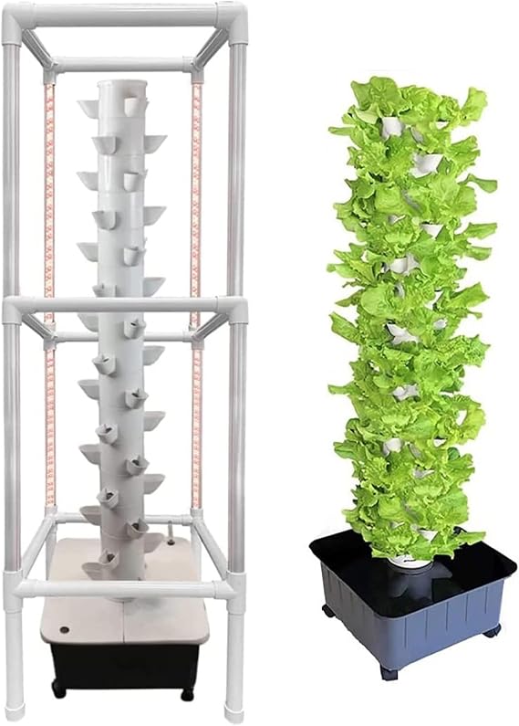Hydroponic Tower Growing Sytem, Indoor Grow System with Grow Lights and Stands, Soilless Cultivation Grow Tower, 45 Holes Aeroponics Growing Kit