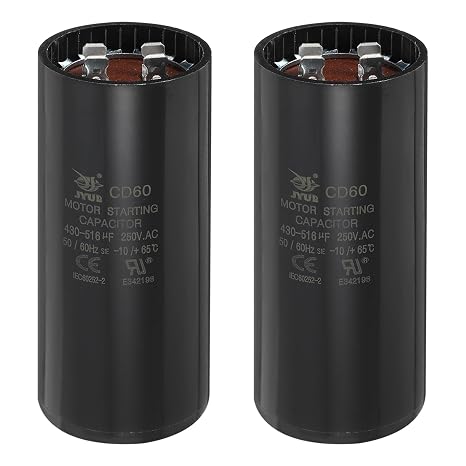 sourcing map CD60 Capacitor 430-516 UF/Mfd, 250 VAC CD60 Run Motor Start Capacitor for Electric Fan Motor Starting Well Pump (Black, Pack of 2)