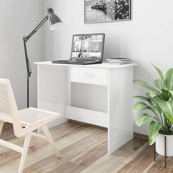 Desk, Furniture Set Desk High Gloss White 100x50x76cm Wood Material