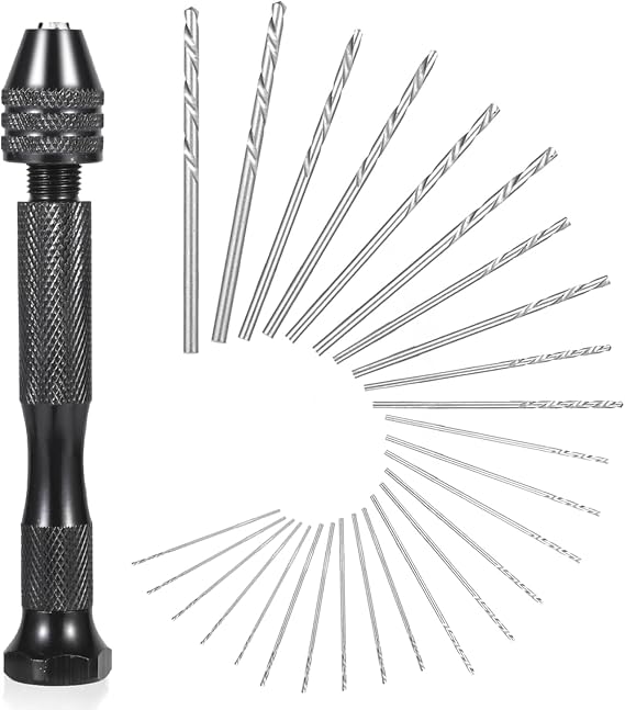 26PCS Hand Drill Set - Precision Pin Vise with Small Drill Bits - Aluminum Alloy Handle with Bearing Steel Twist Drill Bits - DIY Craft Woodworking Jewelry Model Making (Black)