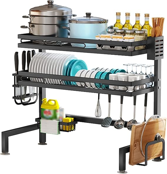 2 Katlı Mutfak Lavabo Rafı, Bulaşık Depolama Rafı, Çok Fonksiyonlu Tahliye Rafı, Lavabo Bulaşıklığı (82 * 65 * 28 CM)