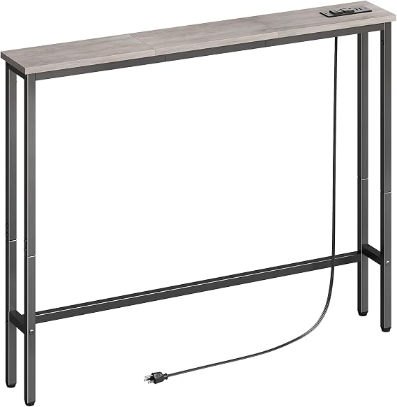 ELYKEN 39.4'' Narrow Console Table with Outlet, Sofa Table Behind Couch