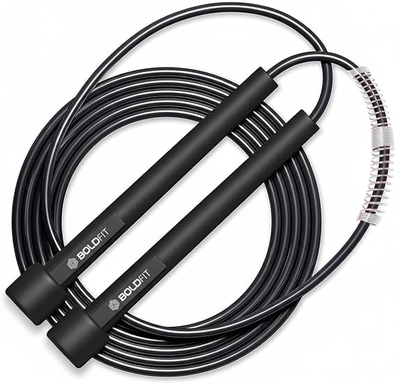 Boldfit Polyvinyl Chloride Skipping Jumping Rope with Adjustable Height Speed - Black