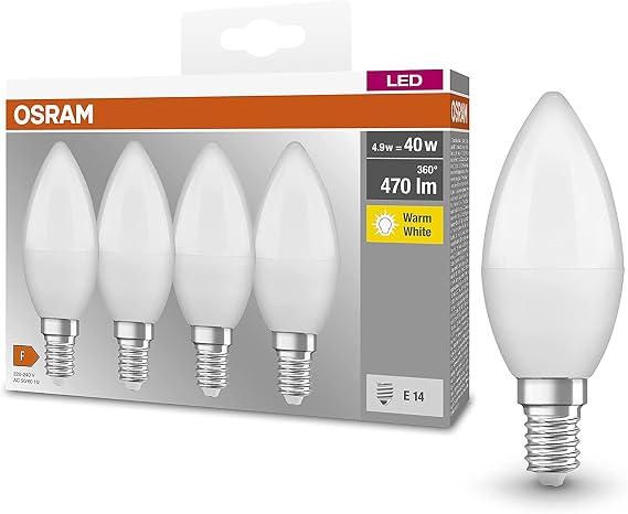Osram LED Base Classic B Lampe in Kerzenform mit E14-Sockel nicht dimmbar Ersetzt 40 Watt Matt Warmweiß - 2700 Kelvin 4er-Pack