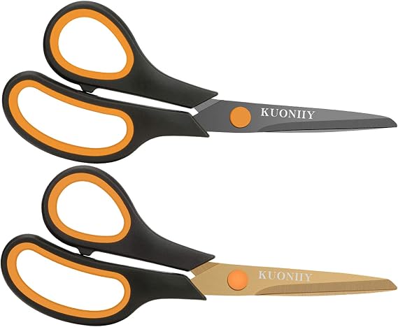 KUONIIY Scissors 8 Inch Soft Comfort-Grip Handles Sharp Titanium Coating Blades, Set of 2