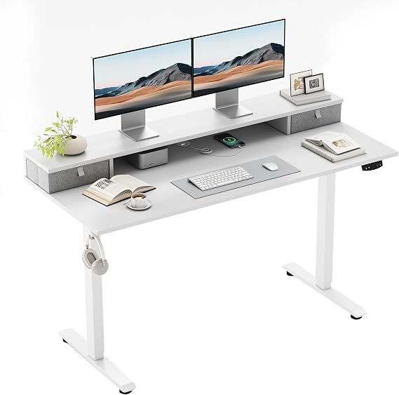 Klicelor Electric Height Adjustable Desk, with 2 Fabric Drawers, 120x60cm