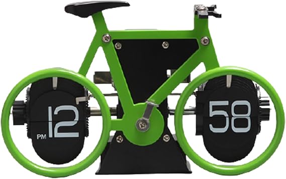 Flip Clock Bicycle Shaped Retro Flip Down Clock 12 Hour AM/PM Show Big Number Clock for Home Office Decor Green