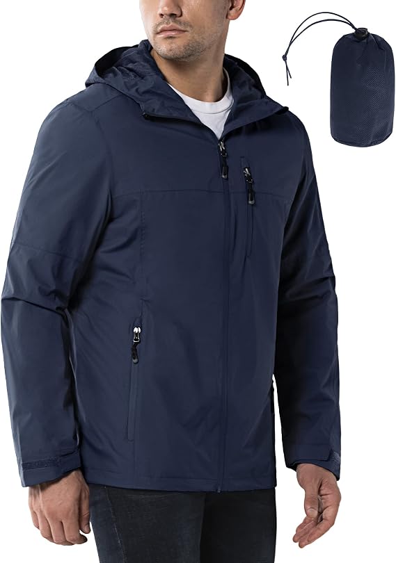 33000 ft Men's Rain Jacket Waterproof Outdoor Jacket Lightweight Leisure Jacket Packable Wind Jacket Cycling Raincoat with Hood