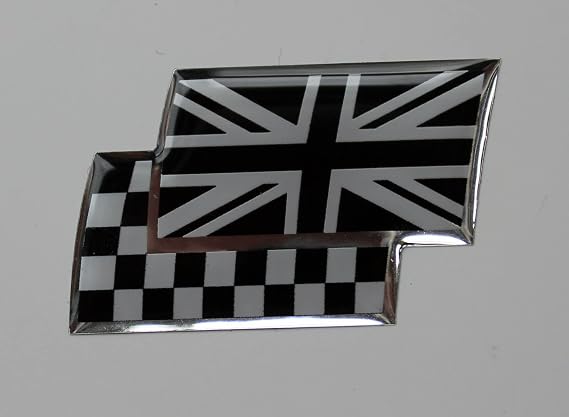 UNION JACK/CHEQUERED FLAGS Sticker/Decal - CHROME/BLACK HIGH GLOSS DOMED GEL