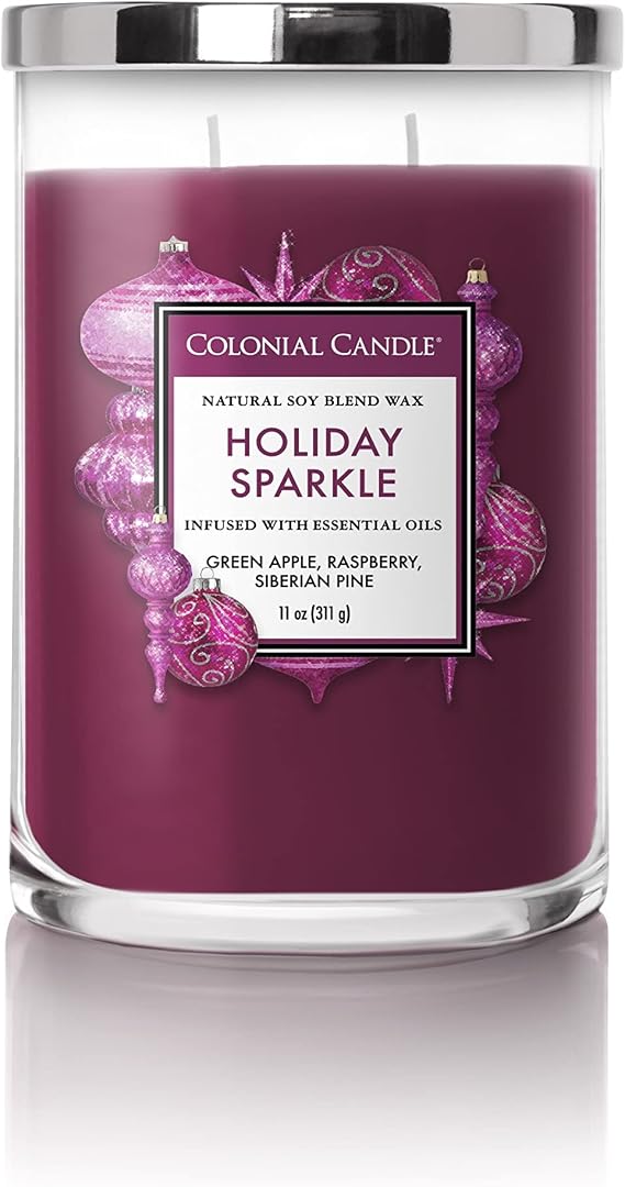 Colonial Candle Holiday Sparkle Scented Jar Candle, Classic Cylinders Collection, 2 Wick, Purple, 11 oz - Up to 80 Hours Burn