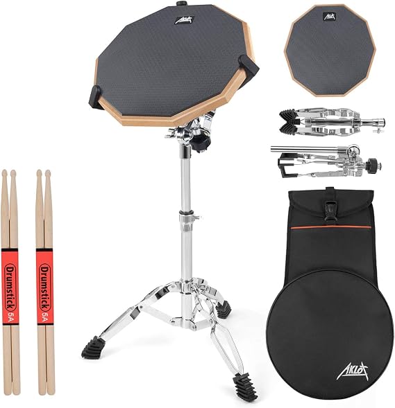 AKLOT Drum Practice Pad Set 12" with Snare Drum Stand,Double Sided,sticks,Carry Bag for Adult